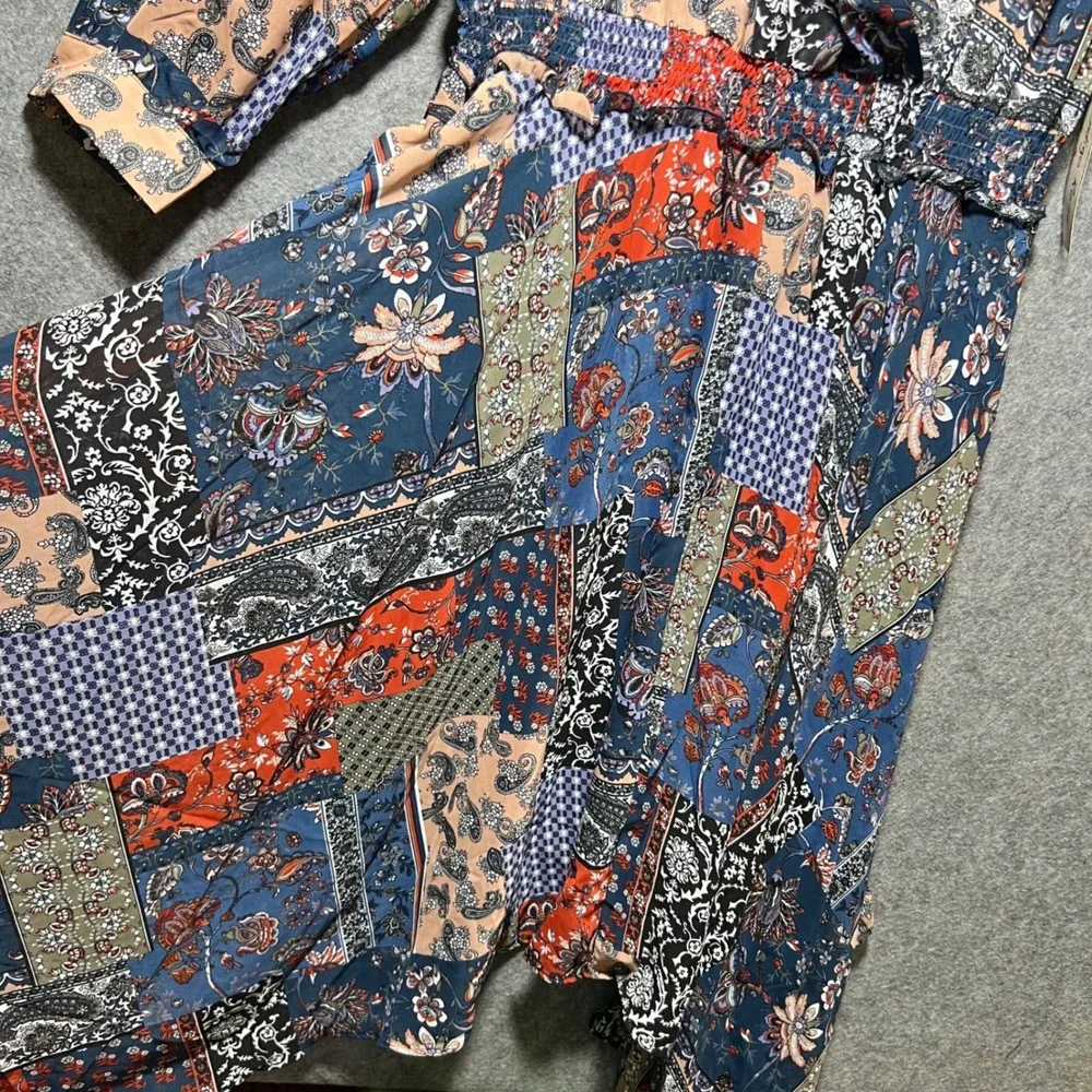 Indigo Rose‎ 3X Patchwork Dress Paisley Handkerchief Hem Blue Red Boho Peasant